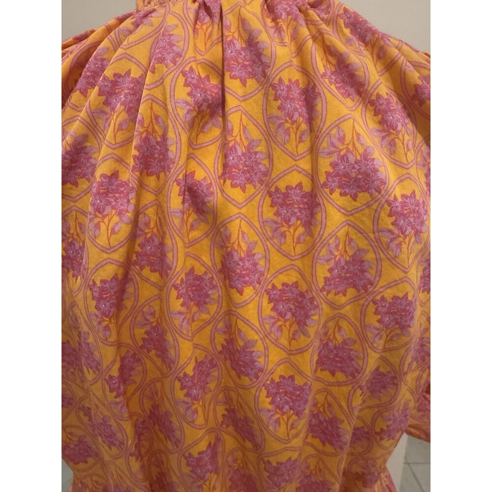 100% Cotton Women’s XL Orange/Purple Floral Midi Puff Sleeve Pocket by Sugarlips - Picture 10 of 14